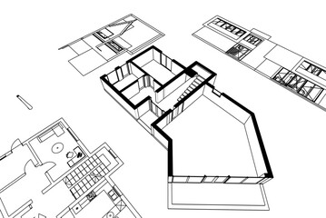 Fototapeta premium Modern house sketch 3d illustration