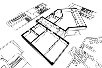 Modern house sketch 3d illustration