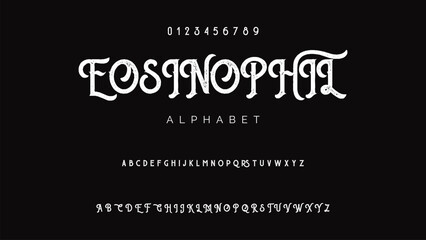 Luxury wedding alphabet logo font with tails. Typography elegant classic serif fonts and number decorative vintage retro logos branding. vector illustration