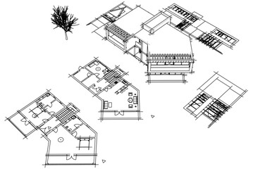 Modern house sketch 3d illustration