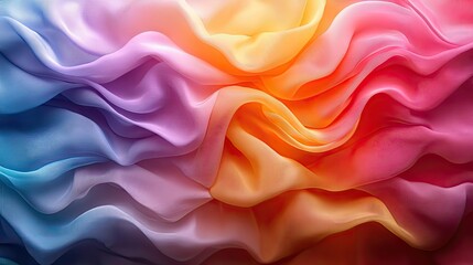 Fototapeta premium A colorful wave wallpaper with fabric textures represents creative art, flow patterns, and abstract cloth with satin swirls