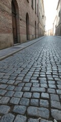 Irregular grey cobblestones, worn texture, historic street, french, historical, city
