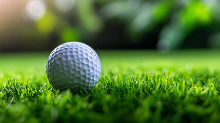 Obraz premium Close-up of a golf ball resting on lush green grass.
