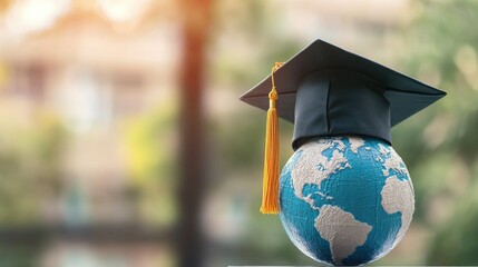 Graduation cap with Earth globe. Concept of global business study