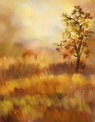 Fototapeta premium Nostalgic natural watercolor style landscape painting.