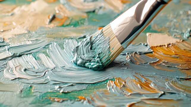 Creative process captured with paintbrush blending colors on canvas in an art studio - Powered by Adobe