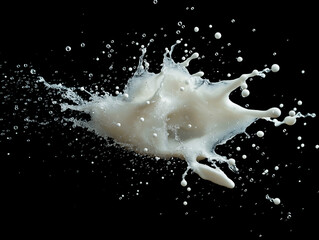 Spritzender Milchbecher auf dunklem Hintergrund mit dynamischem Splash

