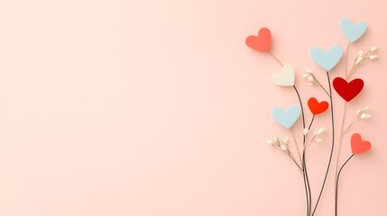 Pastel Hearts Attached To Branches On Pink Background