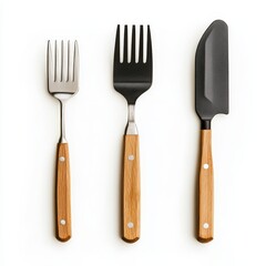 Naklejka premium Kitchen Utensils Set with Wooden Handles on White Background