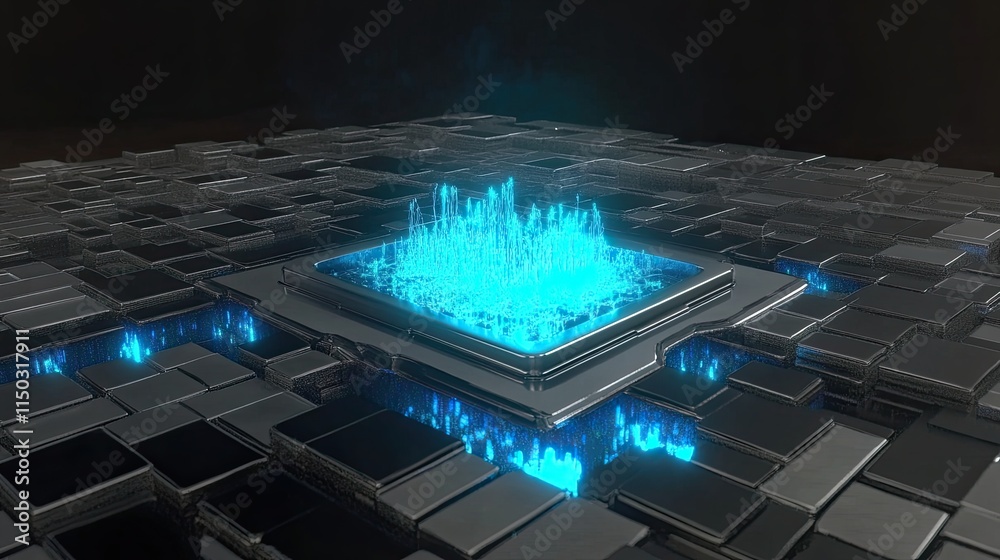 Poster innovative design showcases the future of quantum processors with vibrant energy display