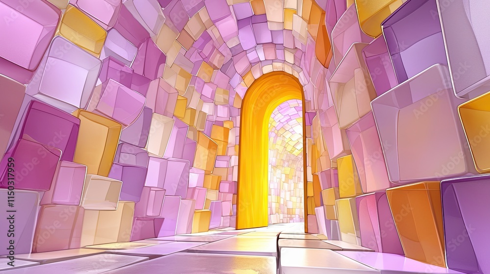 Aufkleber Journey Through the Colorful Corridors of a Quantum Processor in an Imaginative Digital Realm