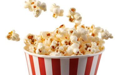 Popcorn in a red and white cup, transparent background