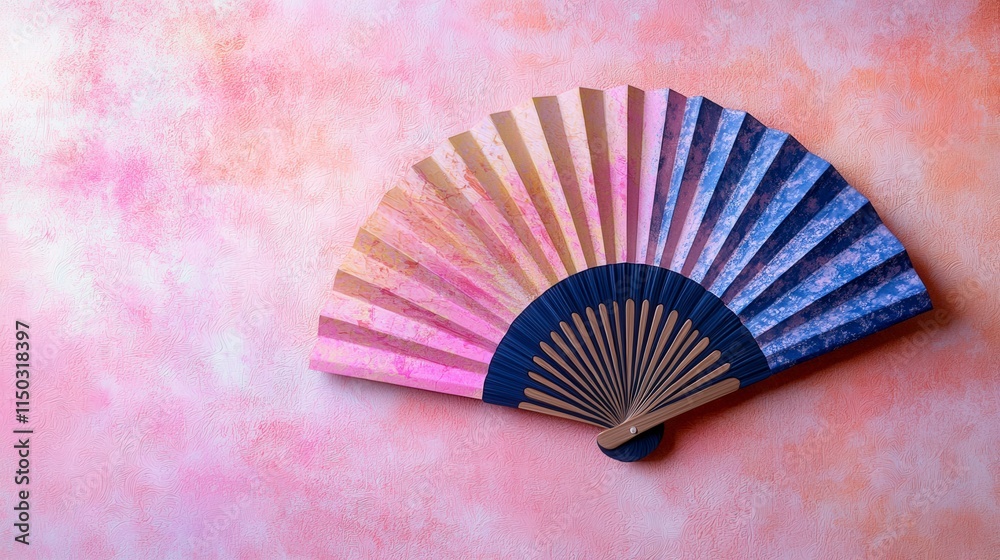 Poster artistic showcase of colorful mulberry paper fans vibrant environment and serene background of craft