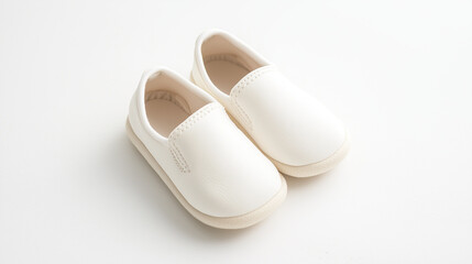 White Leather Slip-on Shoes: A pair of pristine white leather slip-on shoes, perfect for a casual and stylish look. The simple yet elegant design makes them versatile for various occasions.  