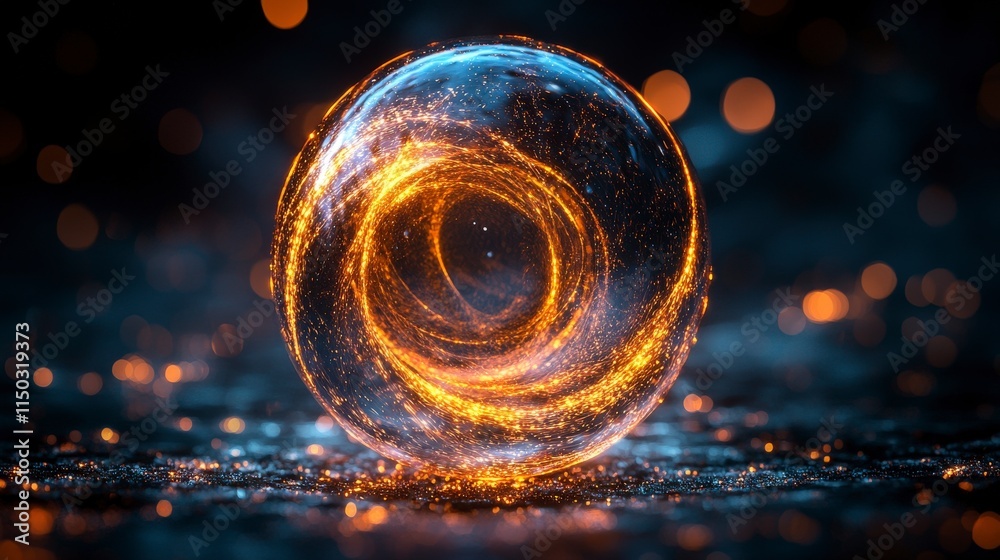 Poster glowing orb suspended in a seamless void abstract art digital realm ethereal atmosphere close-up lig
