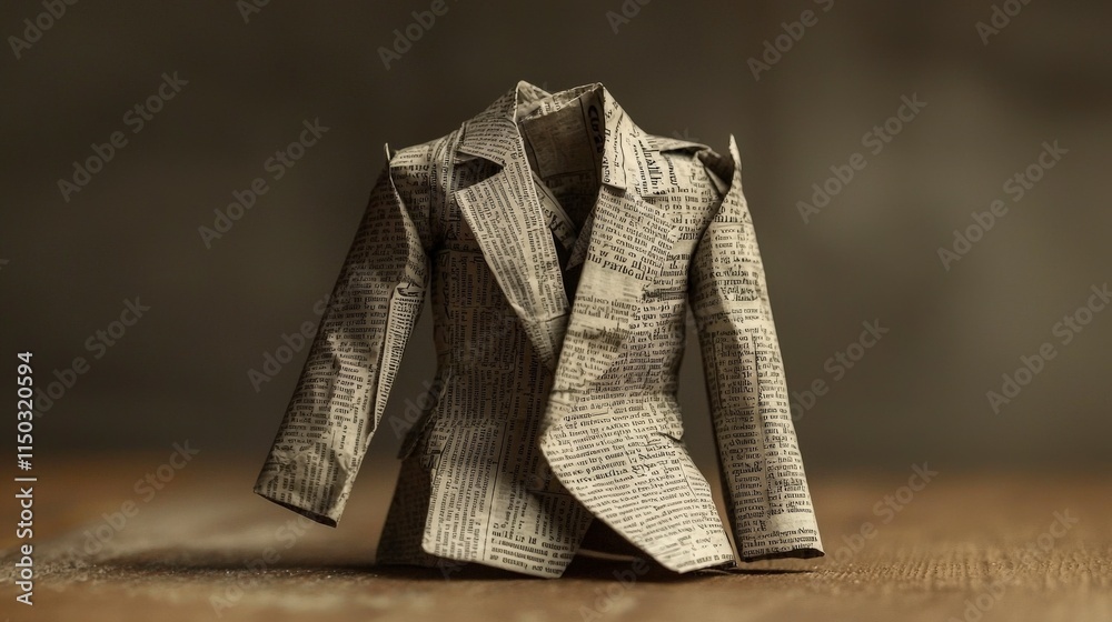 Poster artistic event miniature newspaper suit display creative workshop indoor environment close-up view o