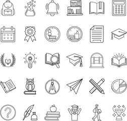 Education icons learning, books, knowledge, school, study, graduation, success, wisdom, research, st