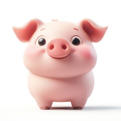 Fototapeta premium A cute cartoon pig with big eyes and a cheerful expression, designed for playful appeal.