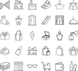 Retail Shop Icons Store, Shopping, Mall, Business, Commerce, Sales, Counter, Bag, Clothing, Payment