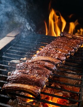 Generated image Close-up of beef ribs grilling on an Argentinian asado parrilla
