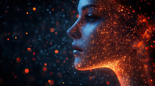 A head with a hologram represents social connection, global networking, and the futuristic potential of communication technology