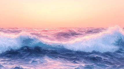 Fototapeta premium Pastel sunset over ocean waves.