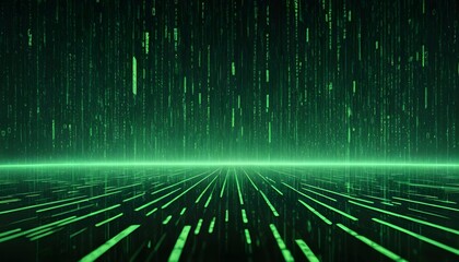 A cutting-edge cyber backdrop featuring abstract green digital rain and matrix code elements. This visual is excellent for themes related to technology and data.