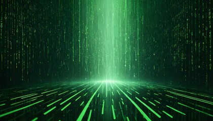 A cutting-edge cyber backdrop featuring abstract green digital rain and matrix code elements. This visual is excellent for themes related to technology and data.