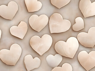 Fototapeta premium Neutral toned background with scattered heart shapes creating soft, romantic feel