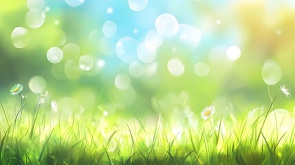 Obraz premium Daisies blooming in a sunlit green meadow