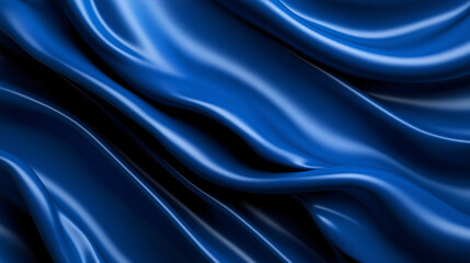Obraz premium A dark blue background with flowing wavy silk fabric 