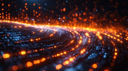A tech hologram visualizes a network with global data flow, representing innovation and futuristic digital applications