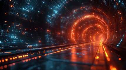 Fototapeta premium A tech hologram visualizes a network with global data flow, representing innovation and futuristic digital applications