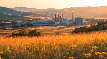 Obraz premium Scenic Industrial Landscape at Sunset