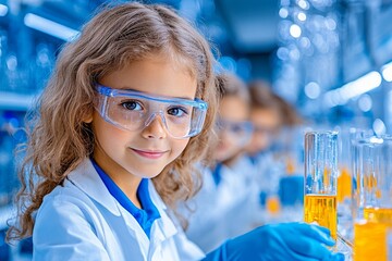 A diverse group of students conducting exciting experiments in a science lab. Generative AI