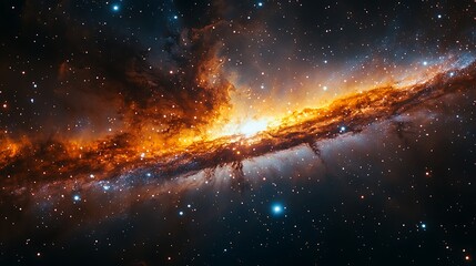 Fototapeta premium Striking spiral galaxy with luminous nucleus encircled by colorful nebula clouds wallpaper image