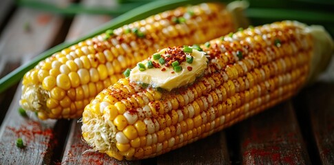 Buttery, spicy grilled corn on the cob.
