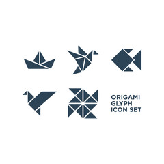 Naklejka premium Origami icons set vector logo template design illustration.