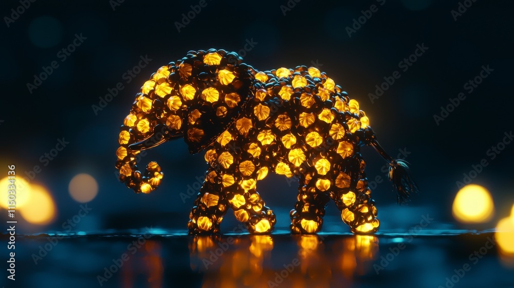 Aufkleber glowing elephant sculpture art installation creative display indoor gallery close-up view illuminate