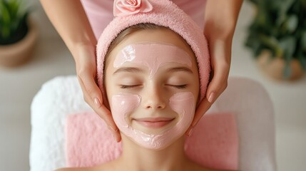 Celebrate Mothers Day with a luxurious home spa day This image captures the essence of thoughtful care, where children pamper their mother with facial masks This sweet moment shows appreciation and