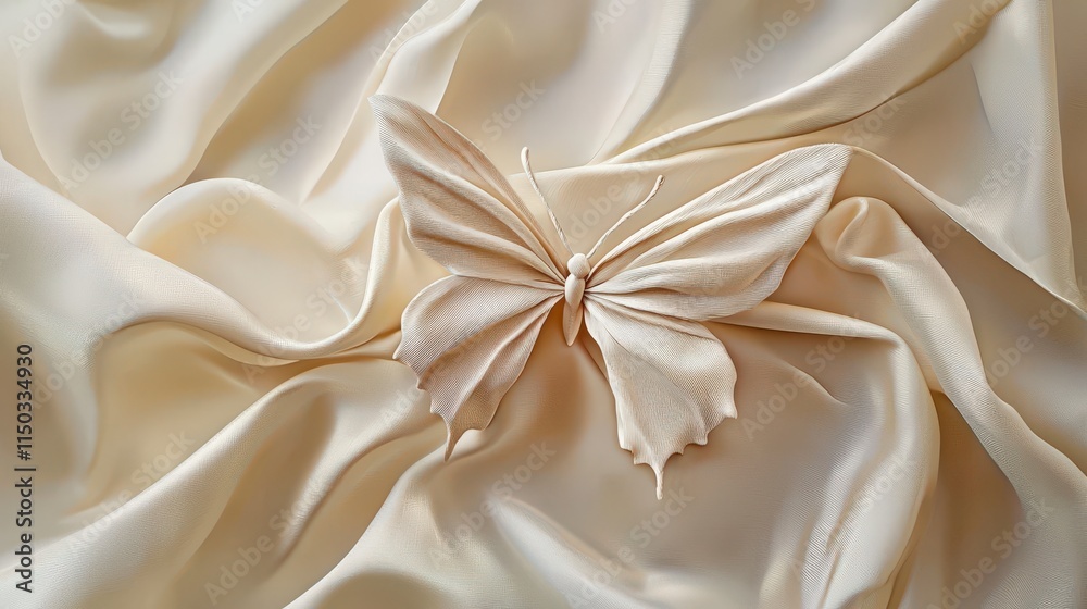 Poster elegant butterfly sculpture crafted from satin ribbon artistic display soft fabric close-up view cre