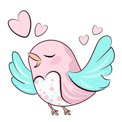 Pink bird with small pink hearts