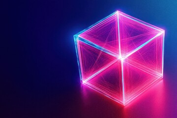 Fototapeta premium Neon glowing cube with minimalistic design and futuristic aesthetic