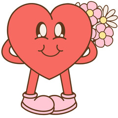 Red heart with flowers cartoon 