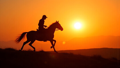 Horse Rider Sunset Gallop Silhouette