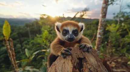 Obraz premium Explore intimate lemur interactions within a vibrant tropical forest habitat, revealing fascinating behaviors of these unique creatures Observe the delicate ecological harmony through rich