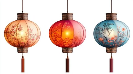 Colorful lanterns with beautiful floral designs.