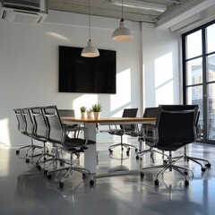 Fototapeta premium Modern Conference Room With Natural Light and Contemporary Furniture Ideal for Meetings or Presentations in an Urban Setting