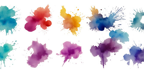 Set of colorful paint splatter abstract vector texture background. Set of abstract watercolor water splash background.