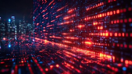 Abstract digital binary code graphics illustrate data security and software protection from hackers